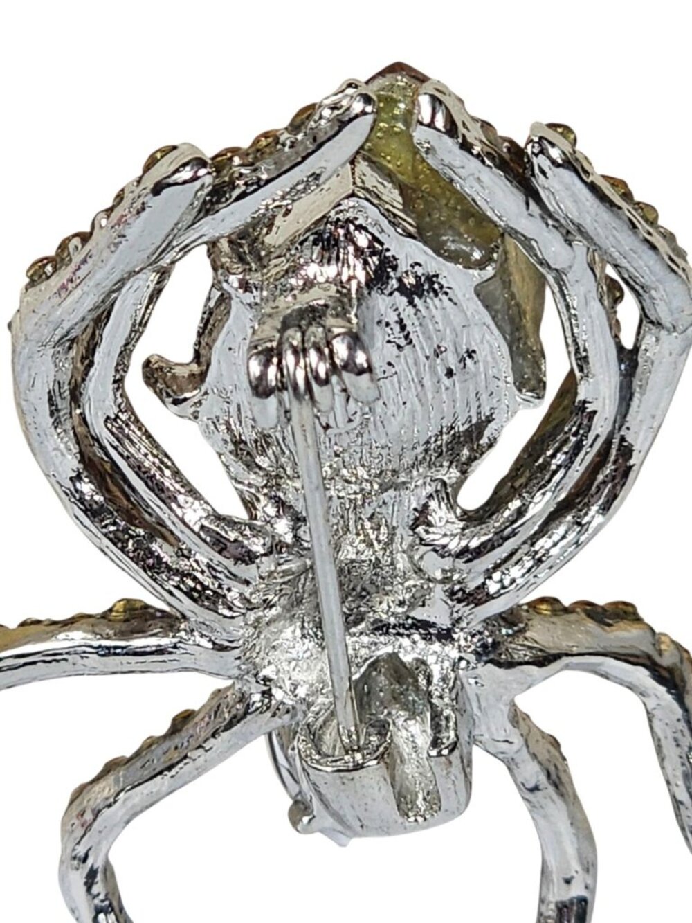 Vintage Rinestone Spider Amber Color 2In Long Metal Brooch Pin Spooky Halloween - Picture 5 of 6